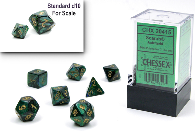 SCARAB MINI-POLYHEDRAL 7-DIE SET JADE/GOLD | Boutique FDB