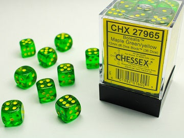 CHESSEX BOREALIS 36D6 MAPLE GREEN/YELLOW 12MM | Boutique FDB