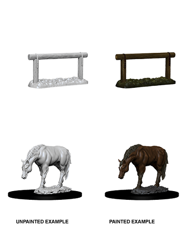 WizKids Deep Cuts Unpainted Miniatures: Horse & Hitch | Boutique FDB