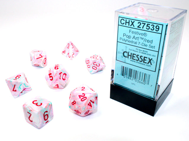CHESSEX FESTIVE 7-DIE SET POP-ART/RED | Boutique FDB
