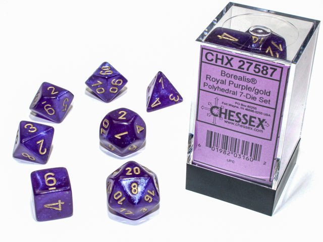 Chessex (27587): BOREALIS 7-DIE SET ROYAL PURPLE/GOLD LUMINARY | Boutique FDB