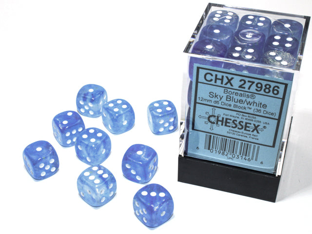Chessex -  Borealis Sky Blue/White 36D6 | Boutique FDB