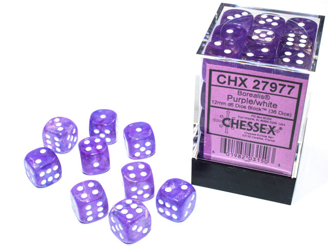 Chessex -  Borealis Purple/White 36D6 | Boutique FDB