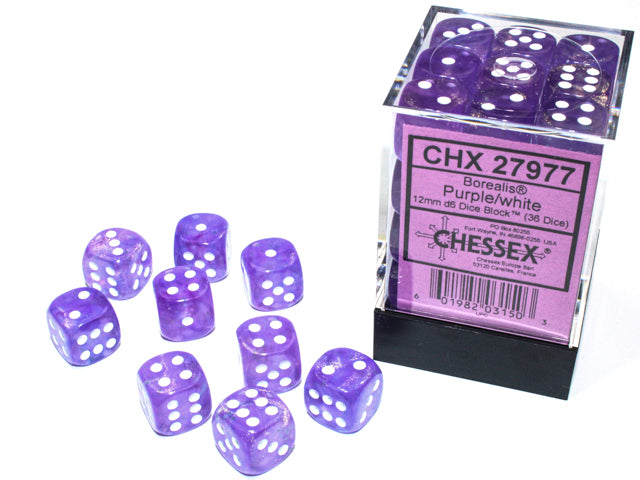 Chessex -  Borealis Purple/White 36D6 | Boutique FDB