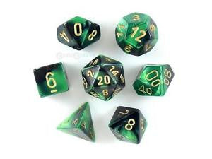 CHESSEX DICE (7PC) GEMINI BLACK-GREEN WITH GOLD CHX26439 | Boutique FDB