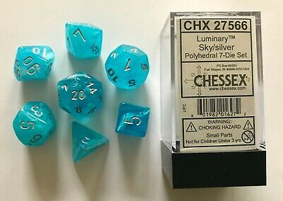 Chessex Manufacturing CHX27566 GND Luminary Sky & Silver Dice - Set of 7 | Boutique FDB